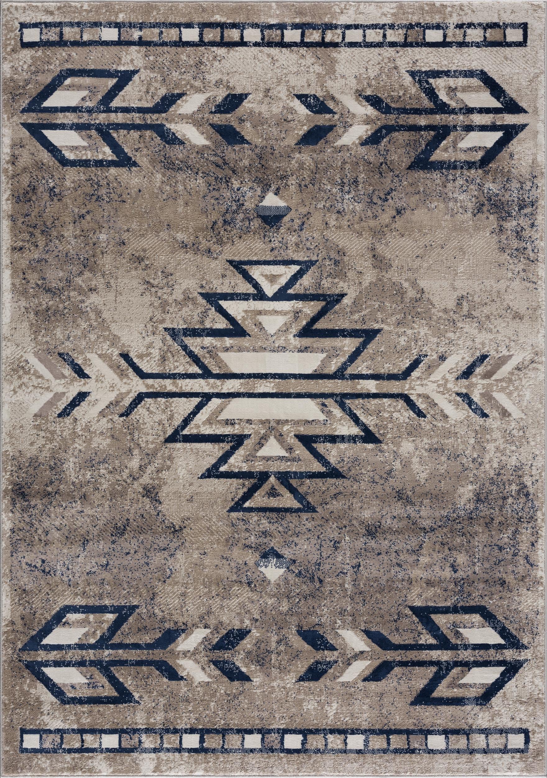 5' x 8' Gray Beige and Blue Southwestern Washable Area Rug