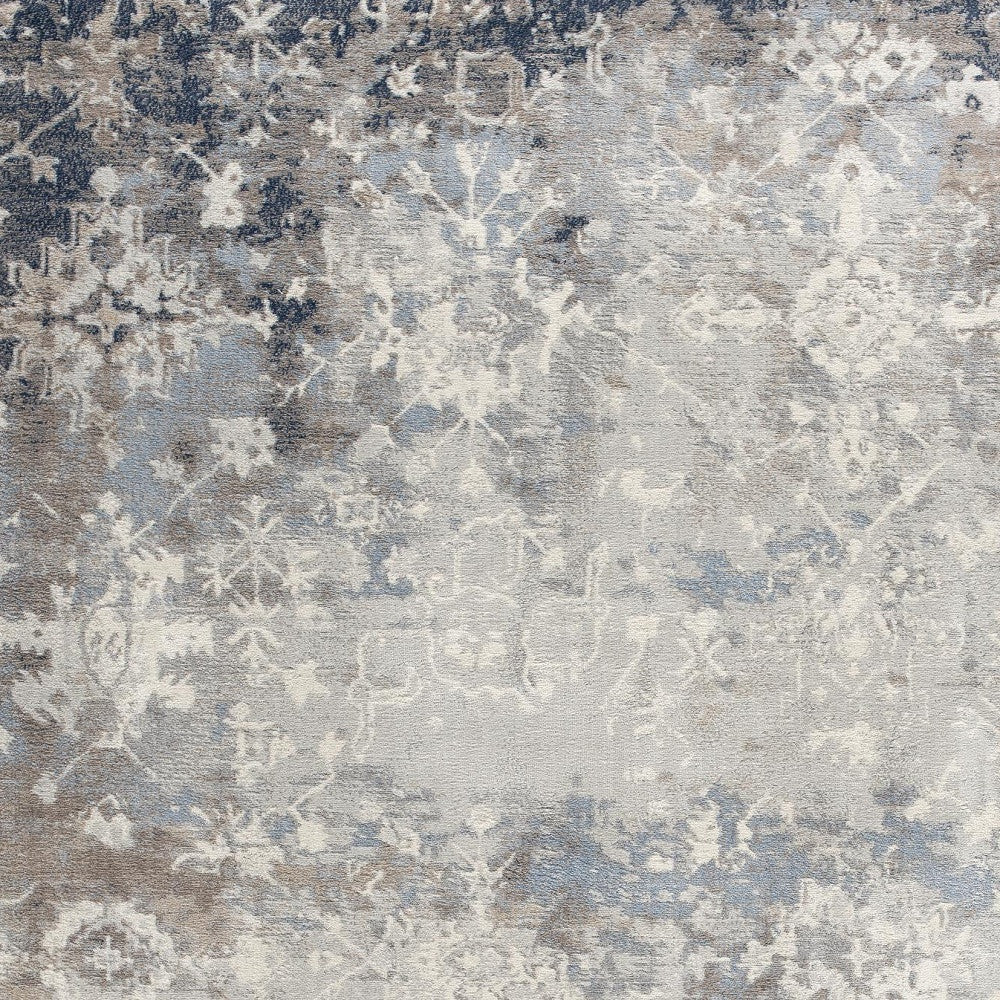 2’ X 10’ Navy And Beige Distressed Vines Runner Rug