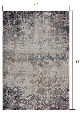 2’ X 10’ Navy And Beige Distressed Vines Runner Rug