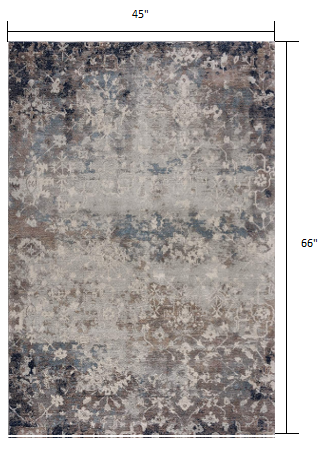 2’ X 3’ Navy And Beige Distressed Vines Scatter Rug