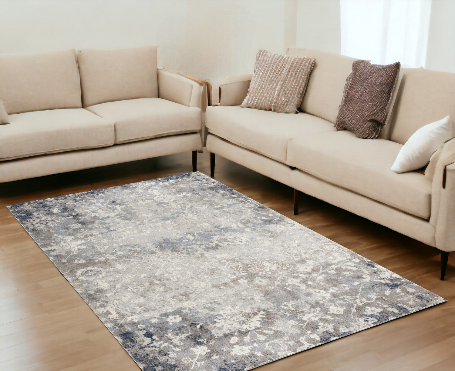 2’ X 3’ Navy And Beige Distressed Vines Scatter Rug