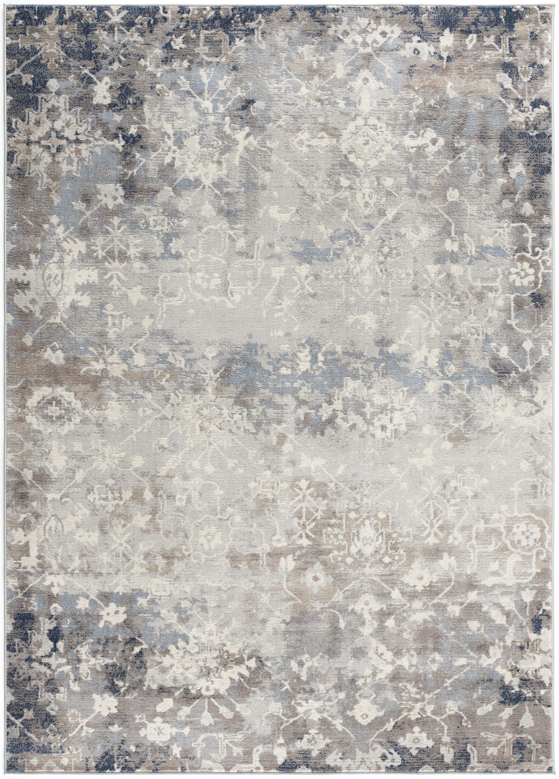 2’ X 10’ Navy And Beige Distressed Vines Runner Rug