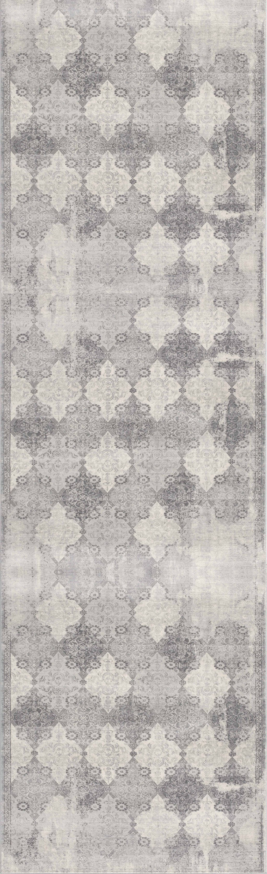 2’ X 10’ Gray Distressed Trellis Pattern Runner Rug