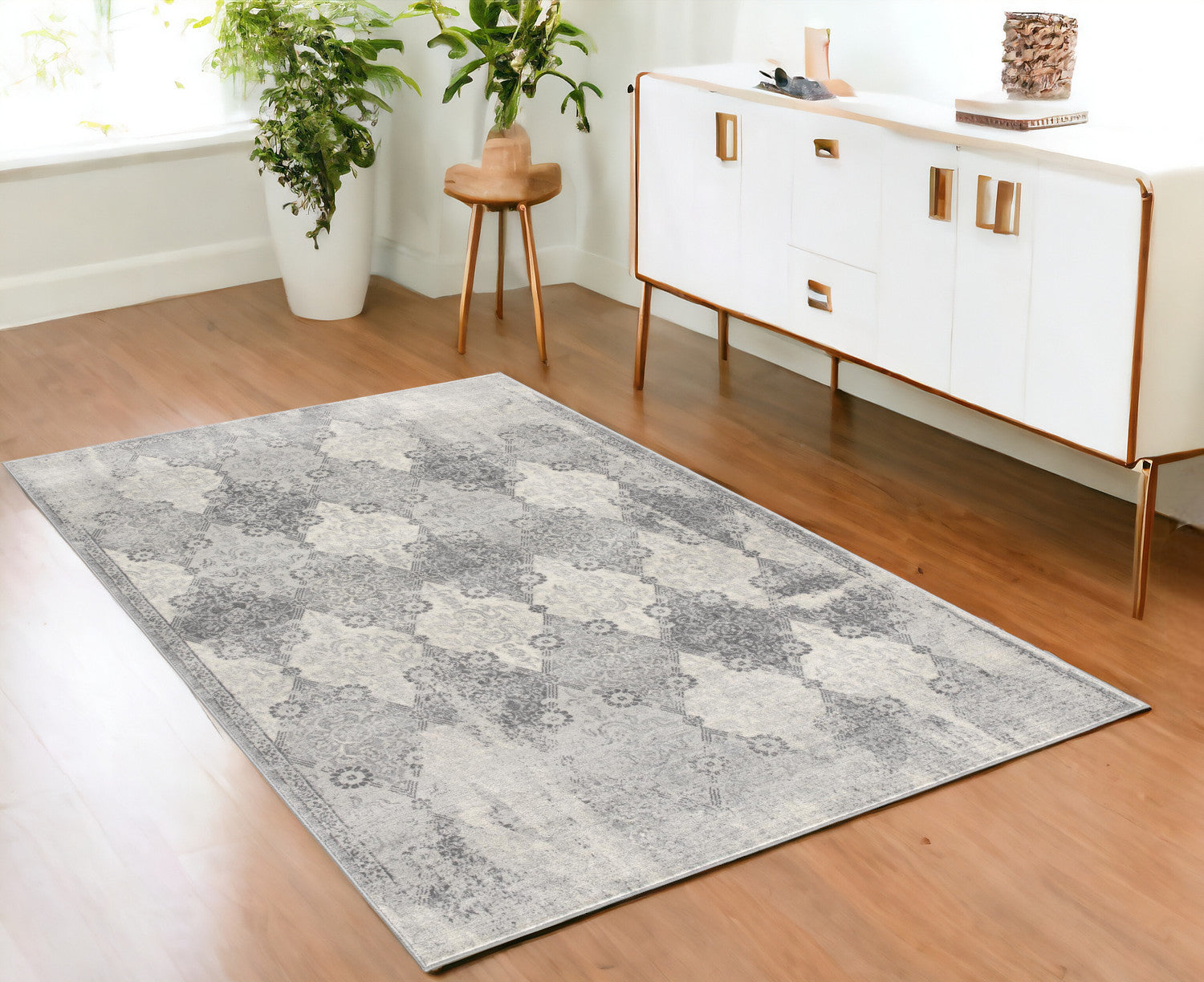 2’ X 10’ Gray Distressed Trellis Pattern Runner Rug