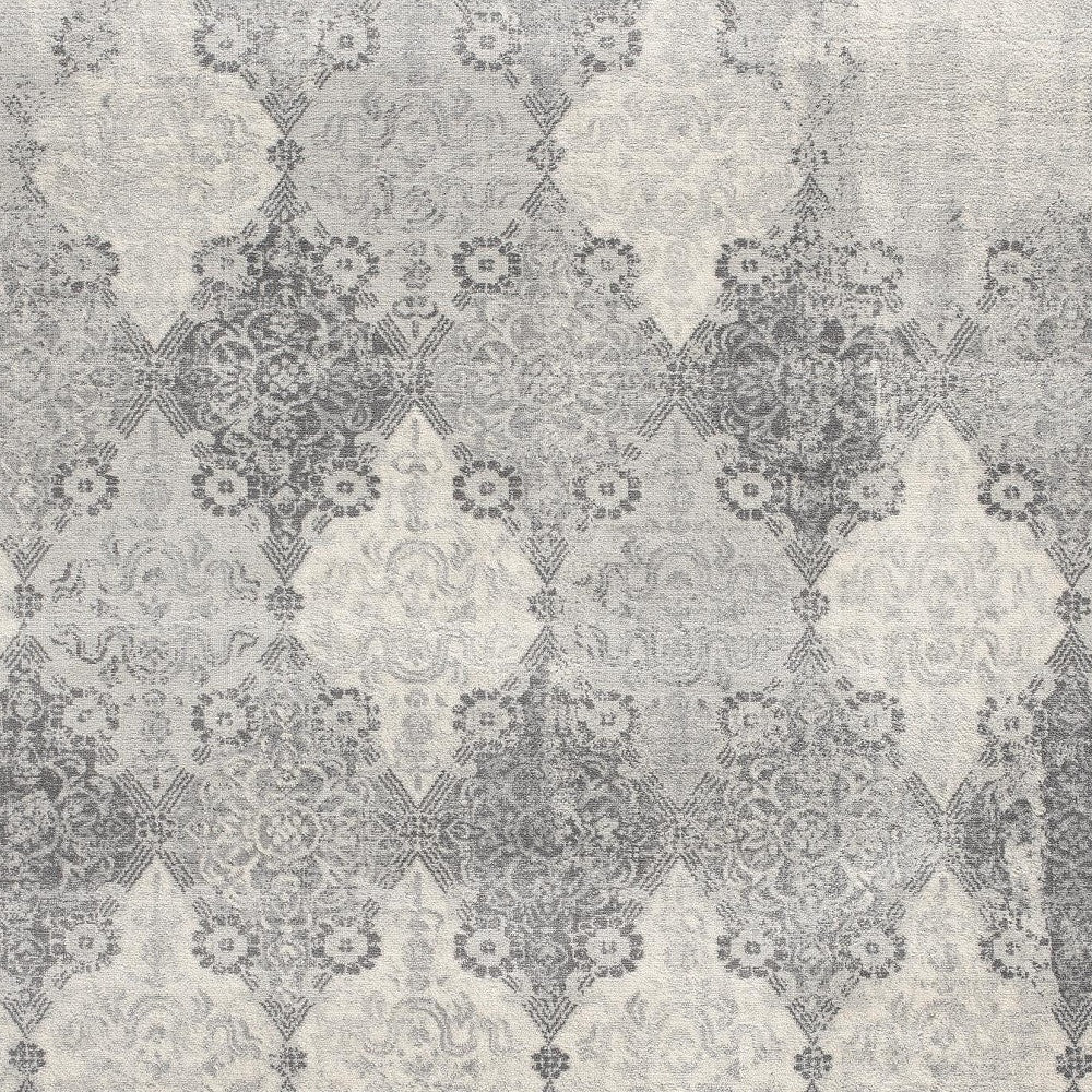 2’ X 10’ Gray Distressed Trellis Pattern Runner Rug