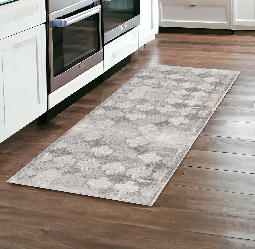 2’ X 10’ Gray Distressed Trellis Pattern Runner Rug