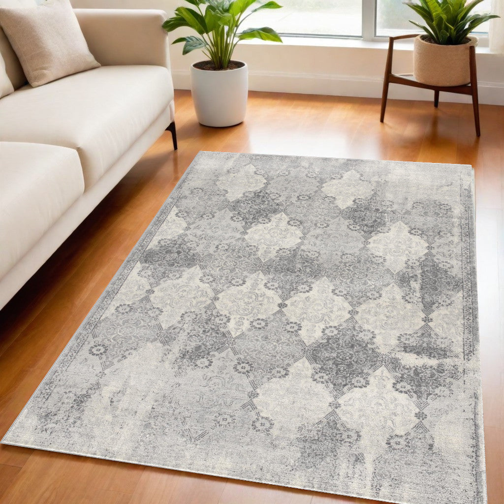 2’ X 10’ Gray Distressed Trellis Pattern Runner Rug