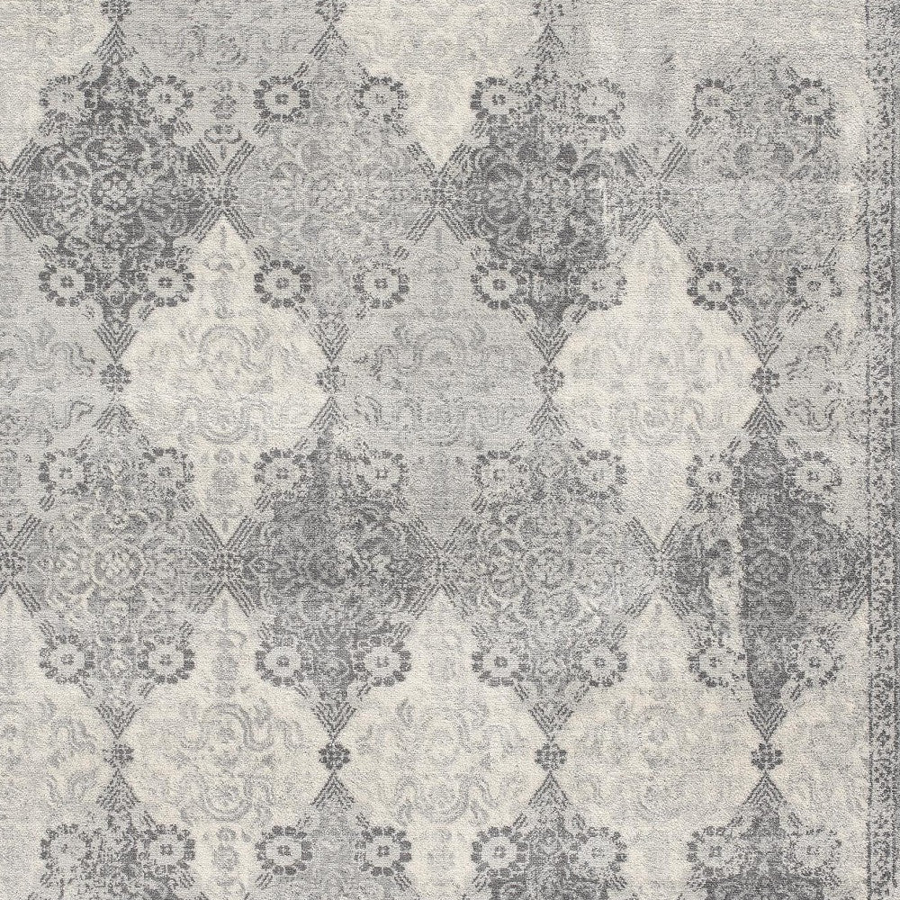 2’ X 10’ Gray Distressed Trellis Pattern Runner Rug