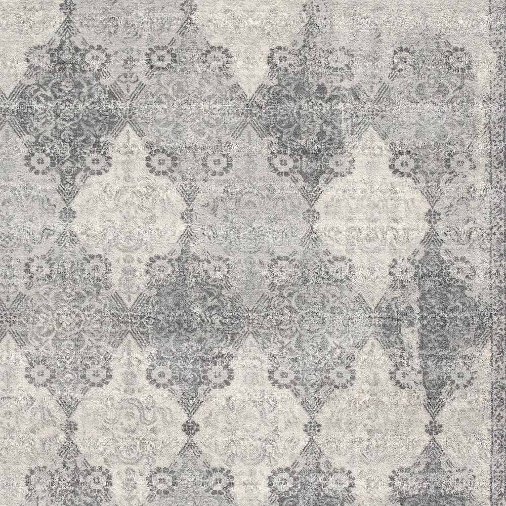 2’ X 10’ Gray Distressed Trellis Pattern Runner Rug