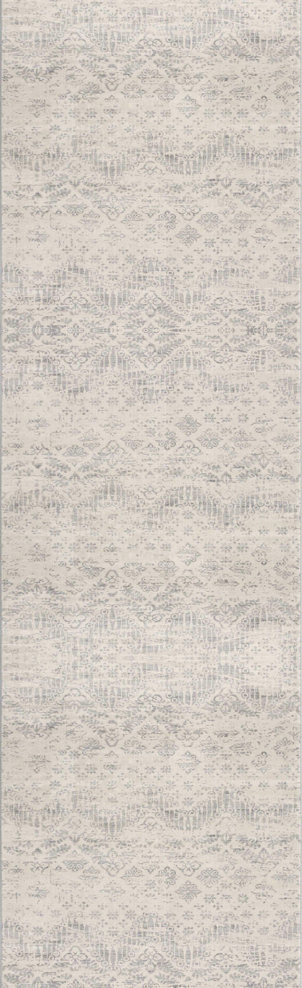 2’ X 10’ Ivory Distressed Ikat Pattern Runner Rug