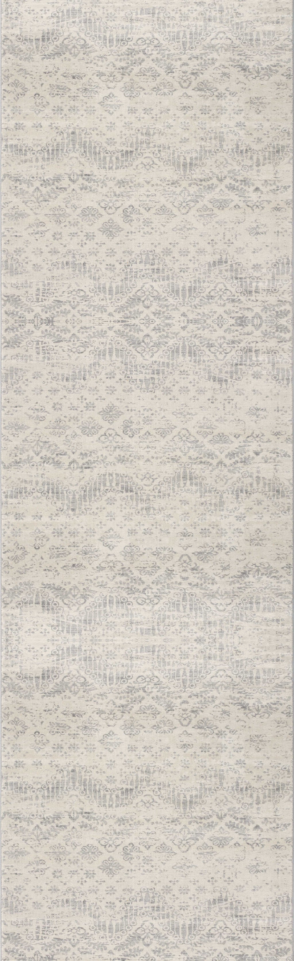 2’ X 10’ Ivory Distressed Ikat Pattern Runner Rug