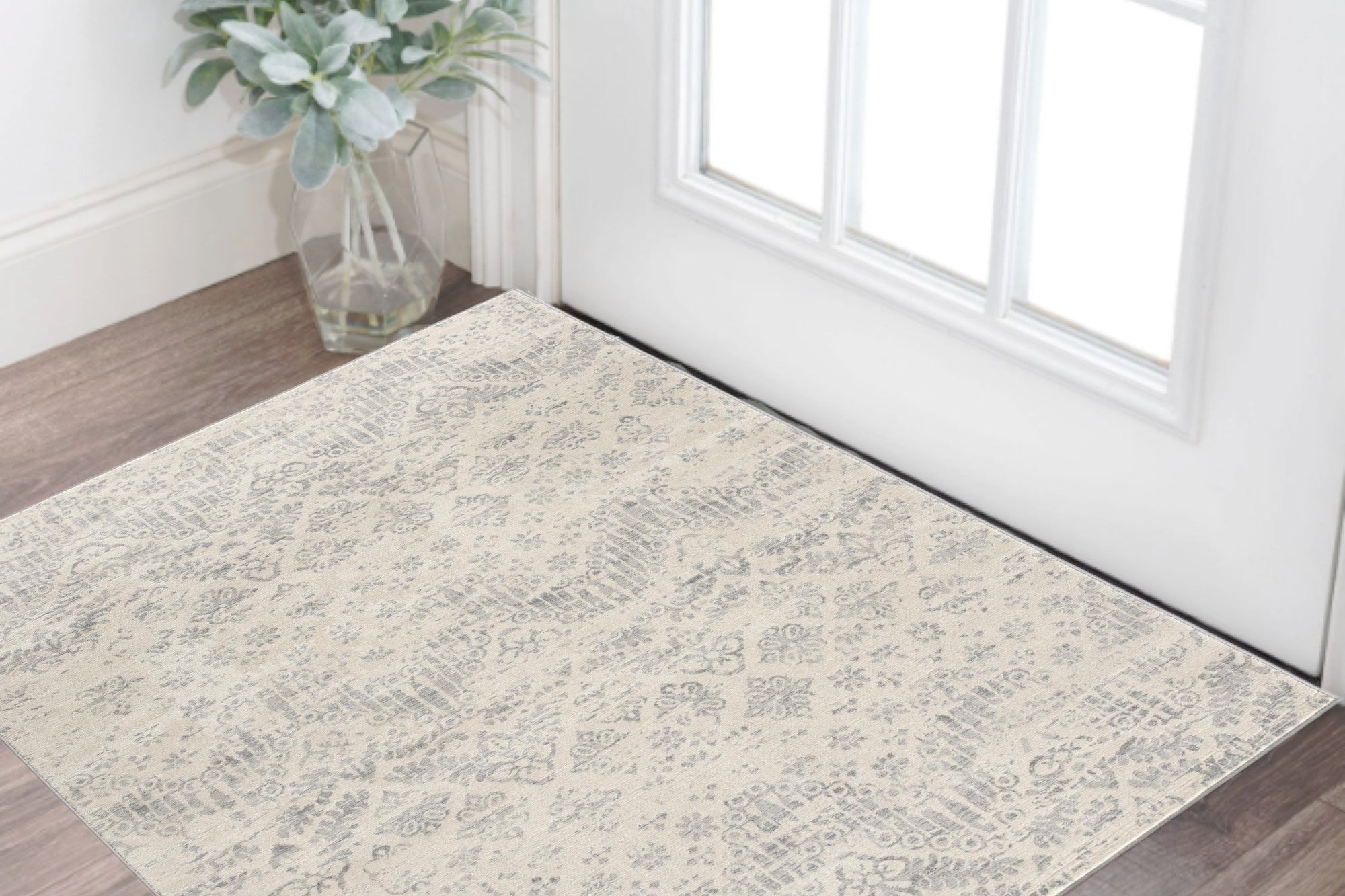 2’ X 10’ Ivory Distressed Ikat Pattern Runner Rug