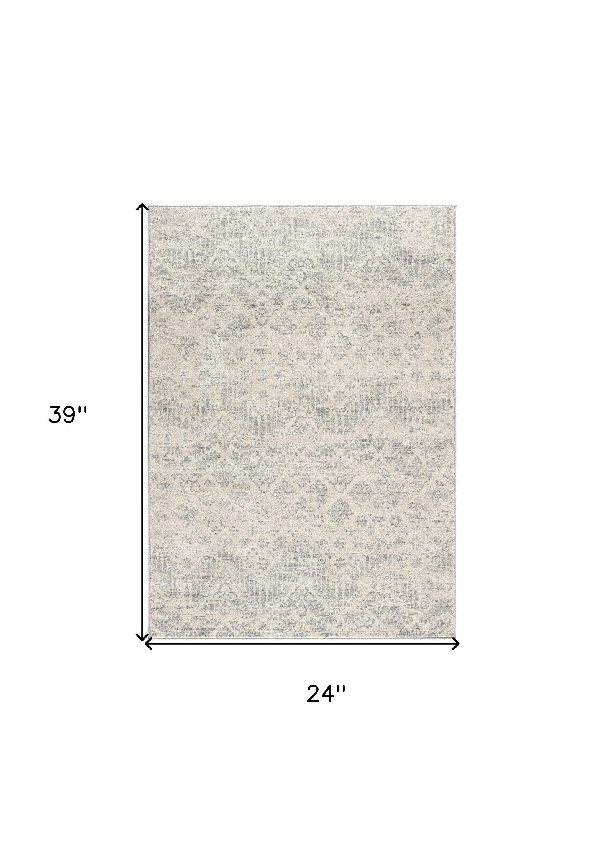 2’ X 10’ Ivory Distressed Ikat Pattern Runner Rug