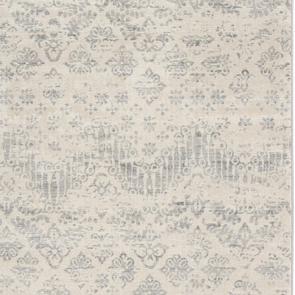 2’ X 10’ Ivory Distressed Ikat Pattern Runner Rug