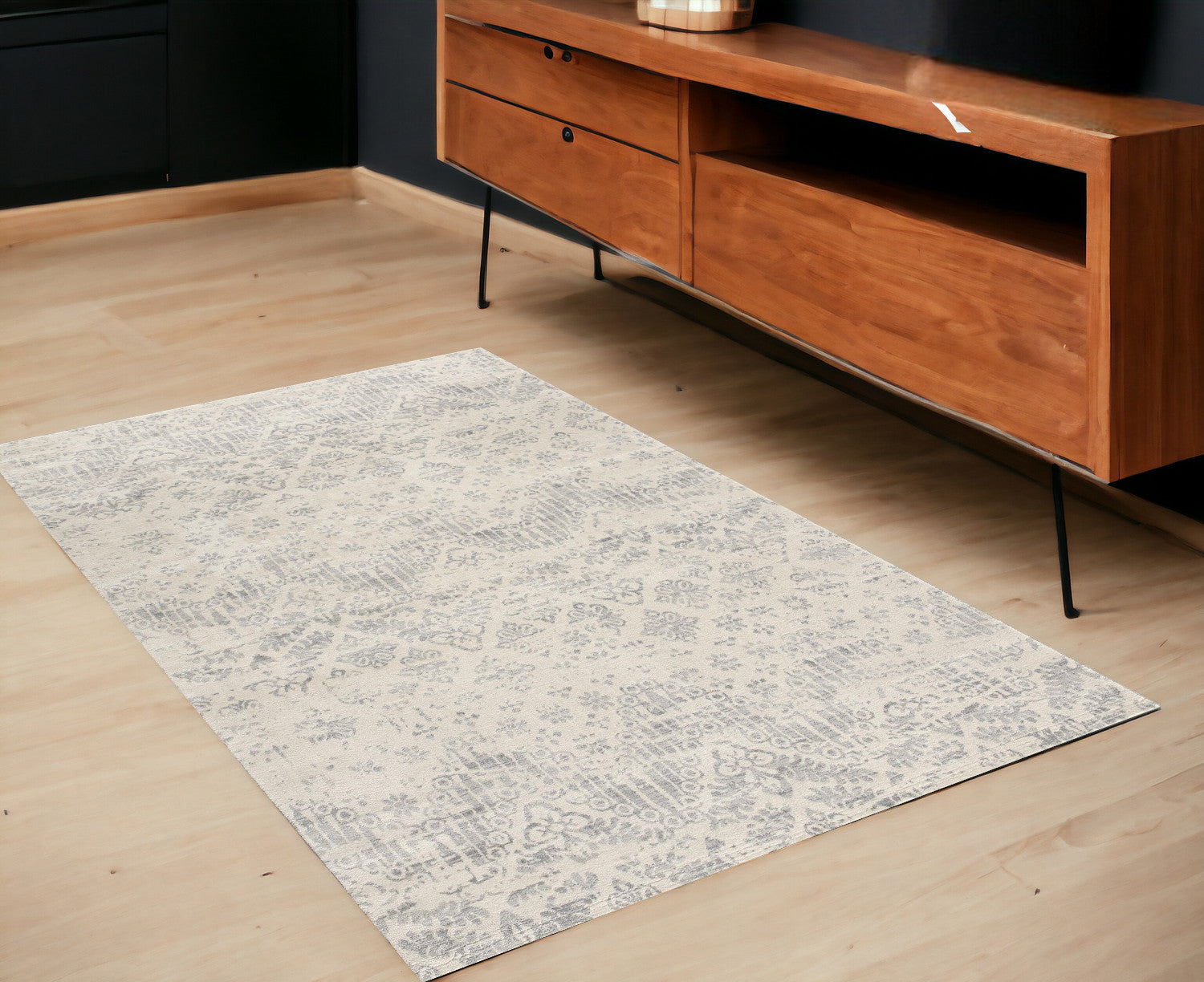 2’ X 10’ Ivory Distressed Ikat Pattern Runner Rug