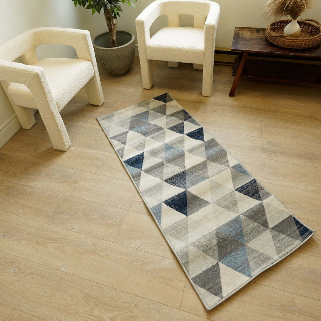 4’ X 6’ Navy Blue Geometric Diamond Area Rug