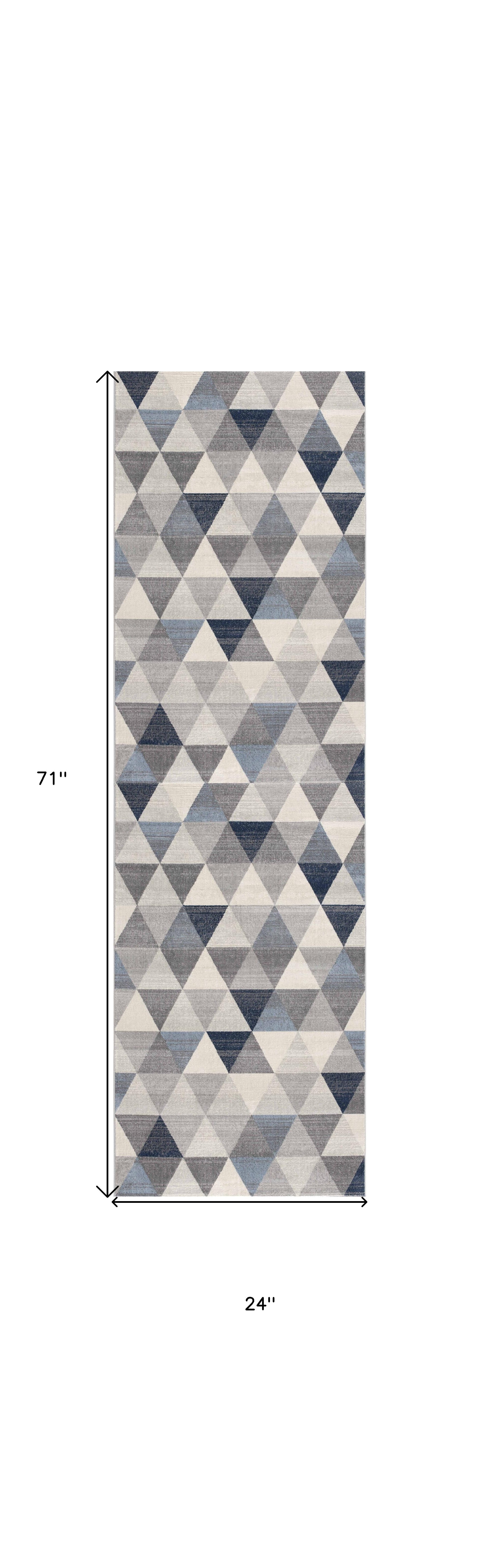 2’ X 10’ Navy Blue Geometric Diamond Runner Rug