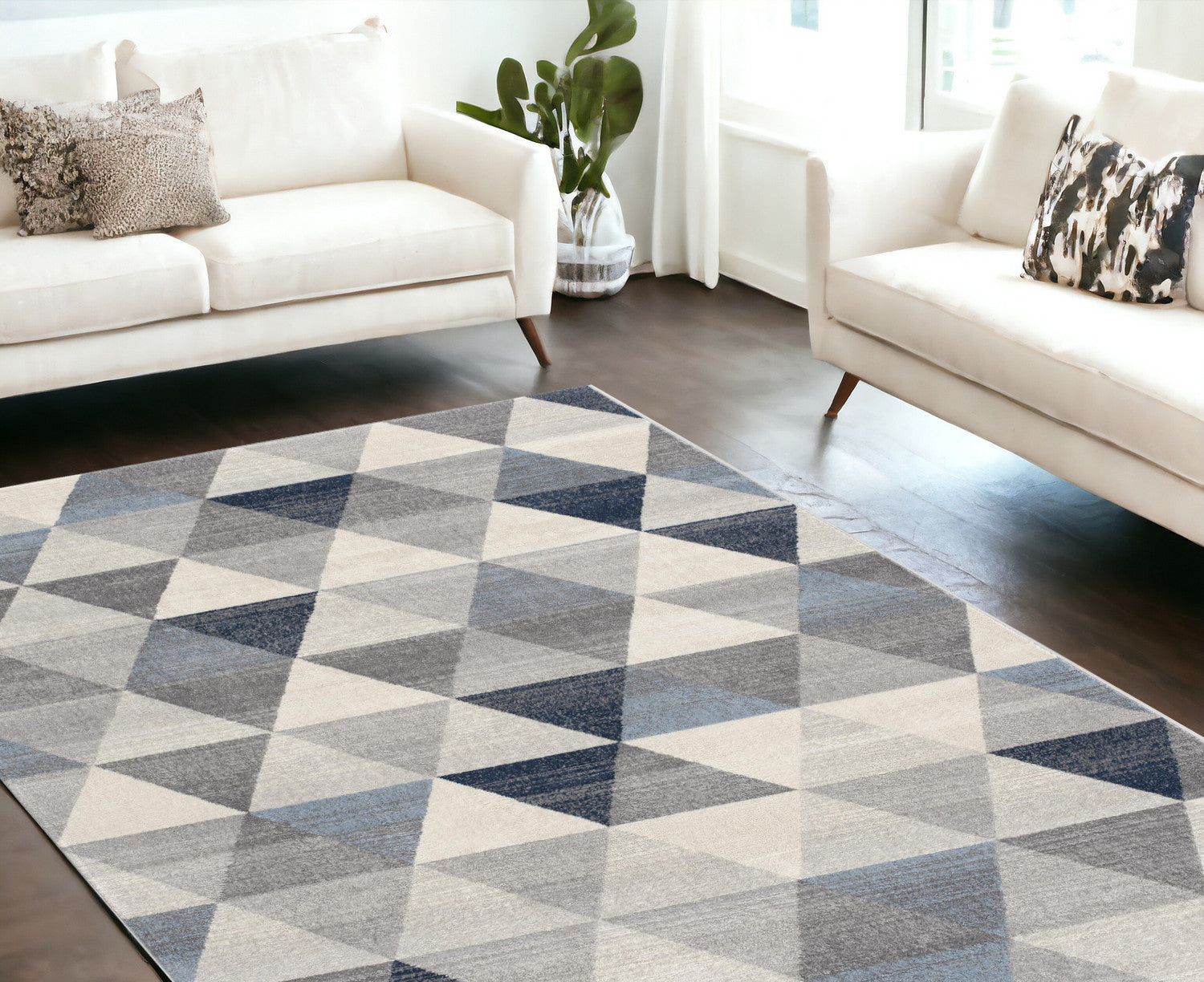 4’ X 6’ Navy Blue Geometric Diamond Area Rug