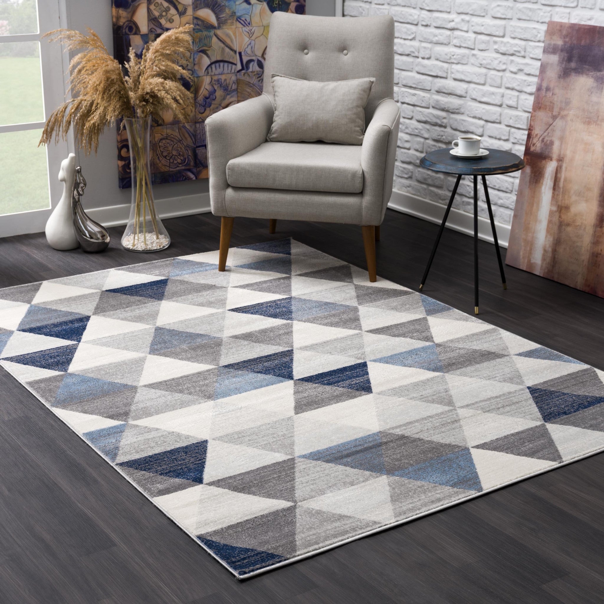 4’ X 6’ Navy Blue Geometric Diamond Area Rug