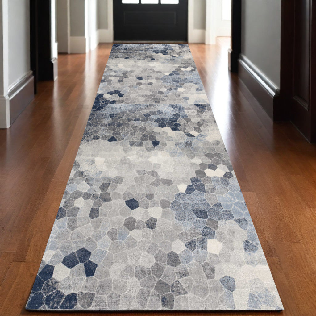 2’ X 5’ Navy Blue Cobblestone Pattern Area Rug