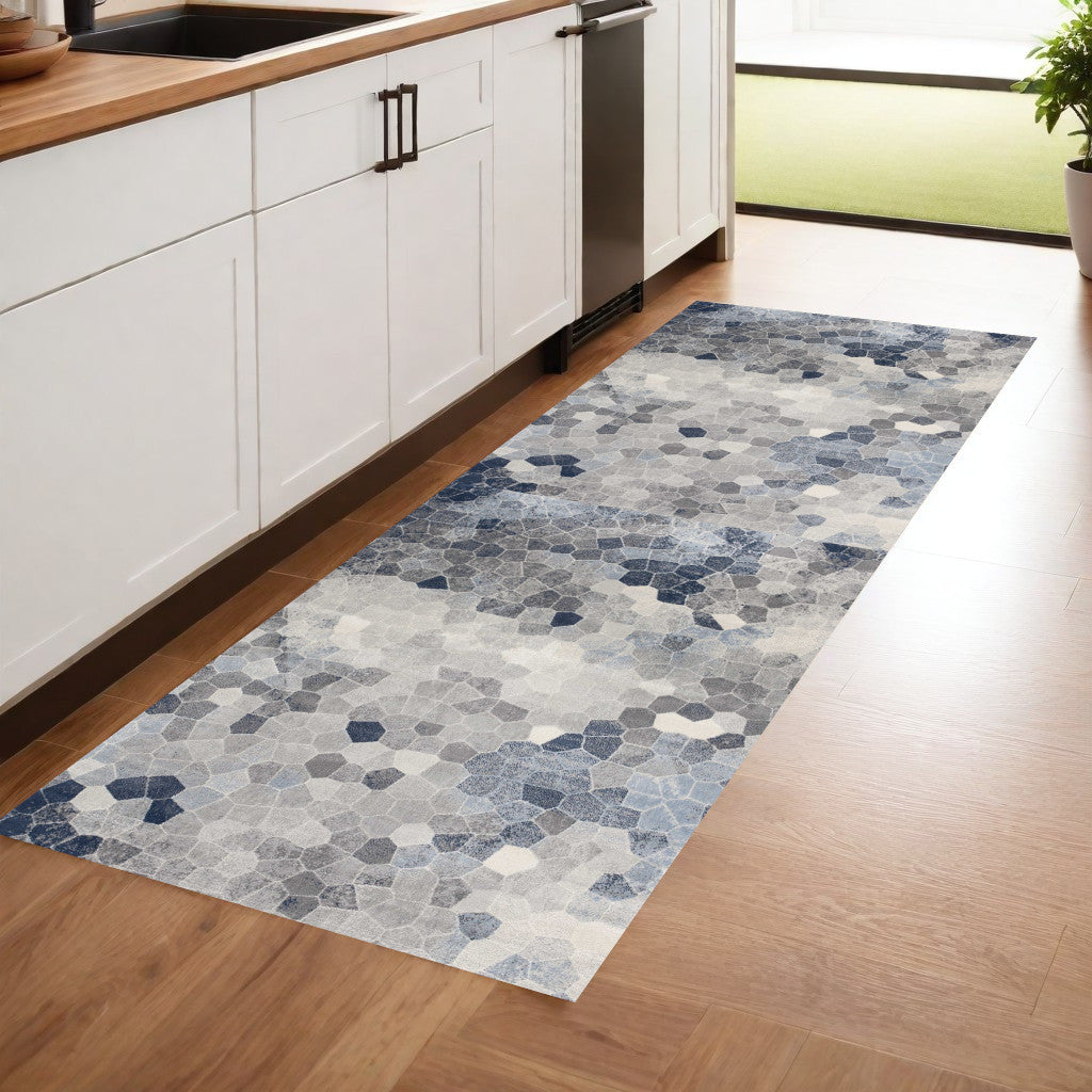 2’ X 5’ Navy Blue Cobblestone Pattern Area Rug