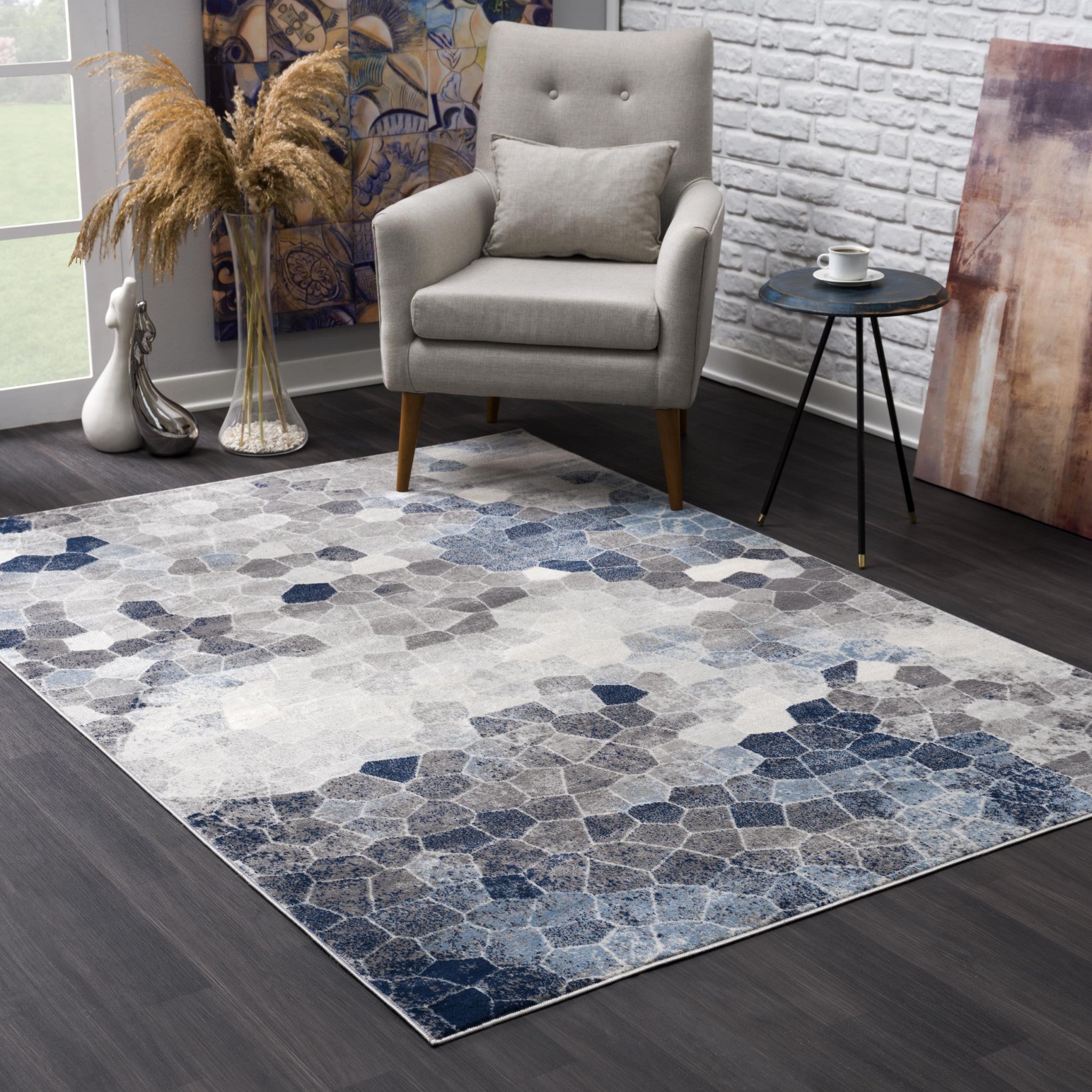 2’ X 5’ Navy Blue Cobblestone Pattern Area Rug