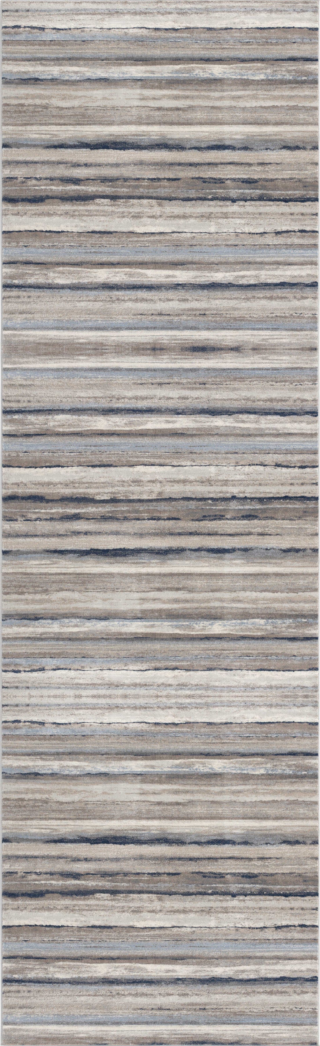 10' Blue and Beige Striped Distressed Runner Rug