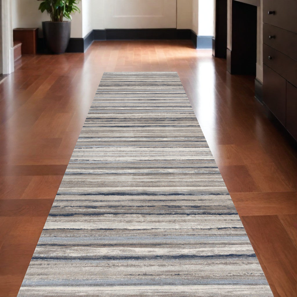 8' Blue Striped Runner Rug