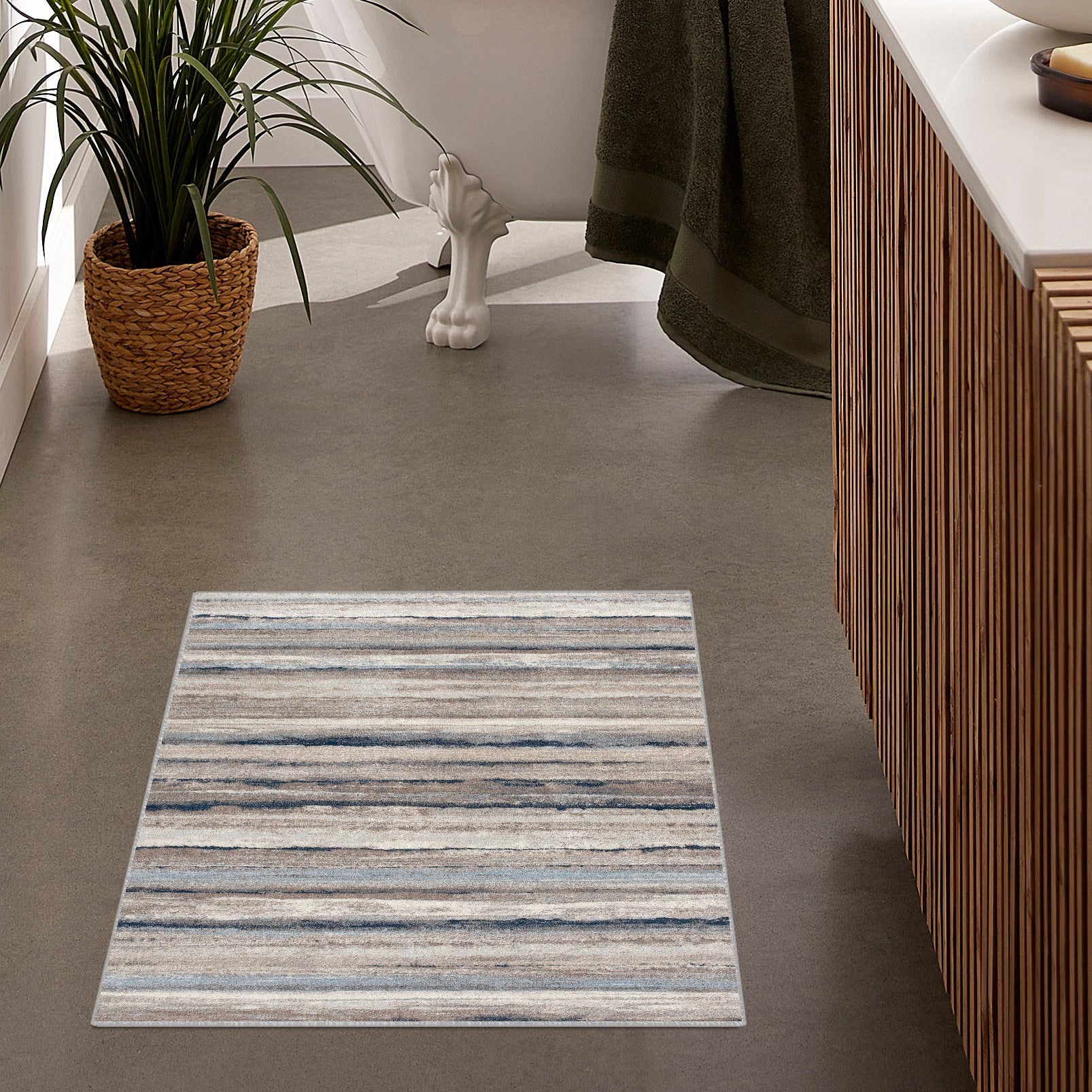 8' Blue Striped Runner Rug