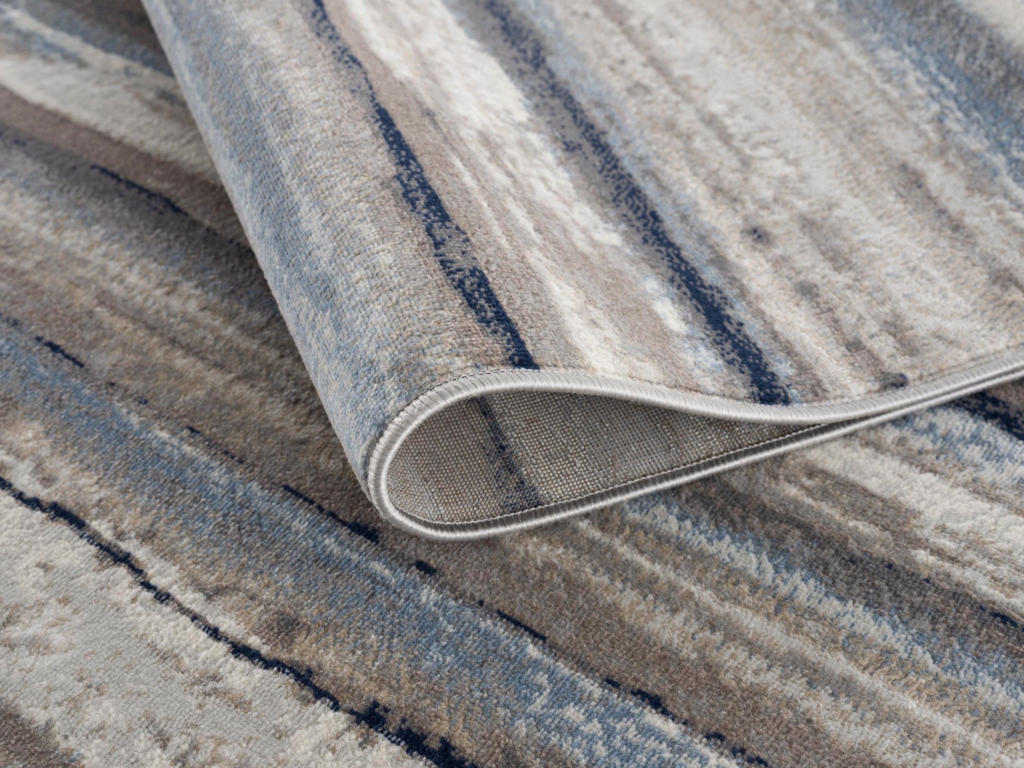 10' Blue and Beige Striped Distressed Runner Rug