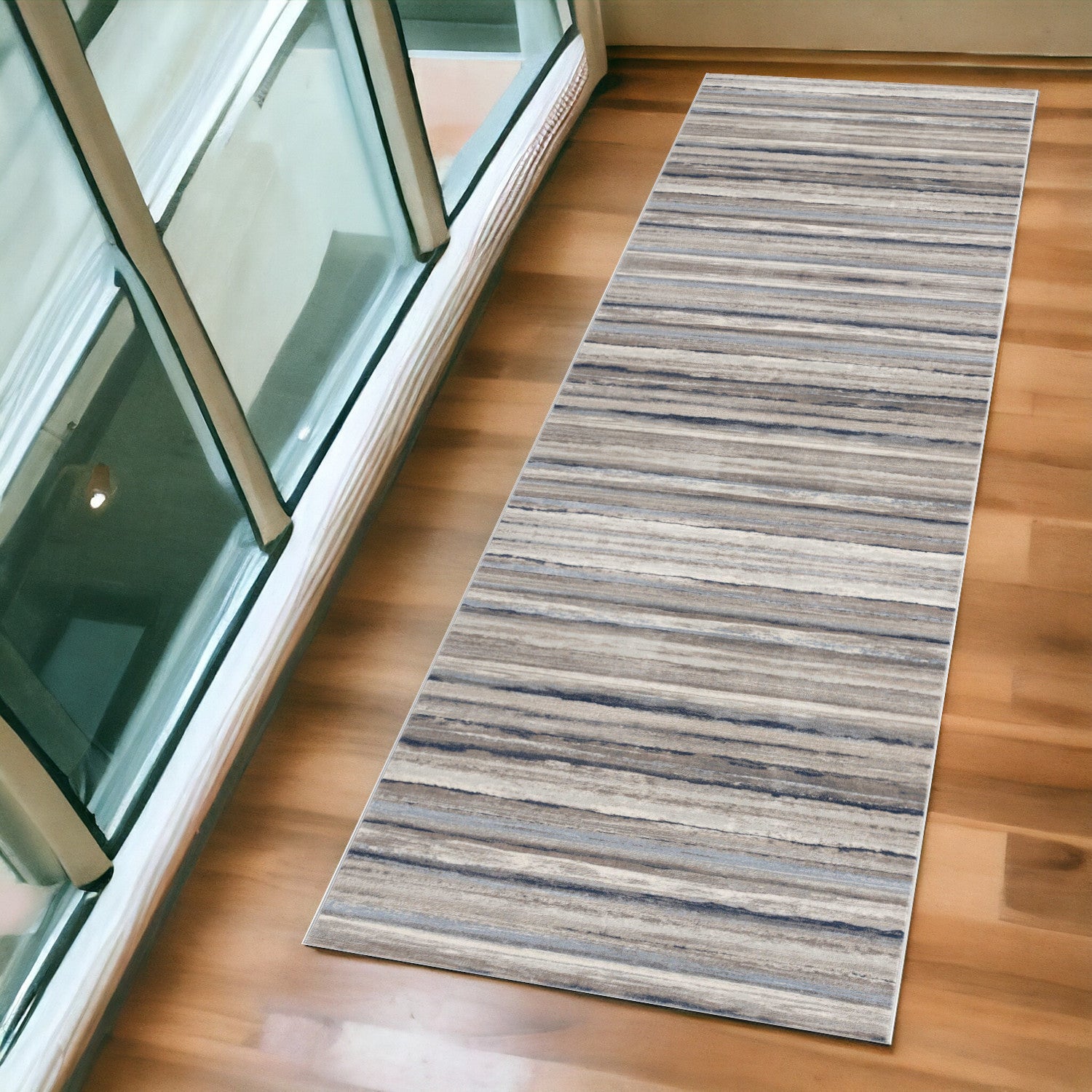 8' Blue Striped Runner Rug