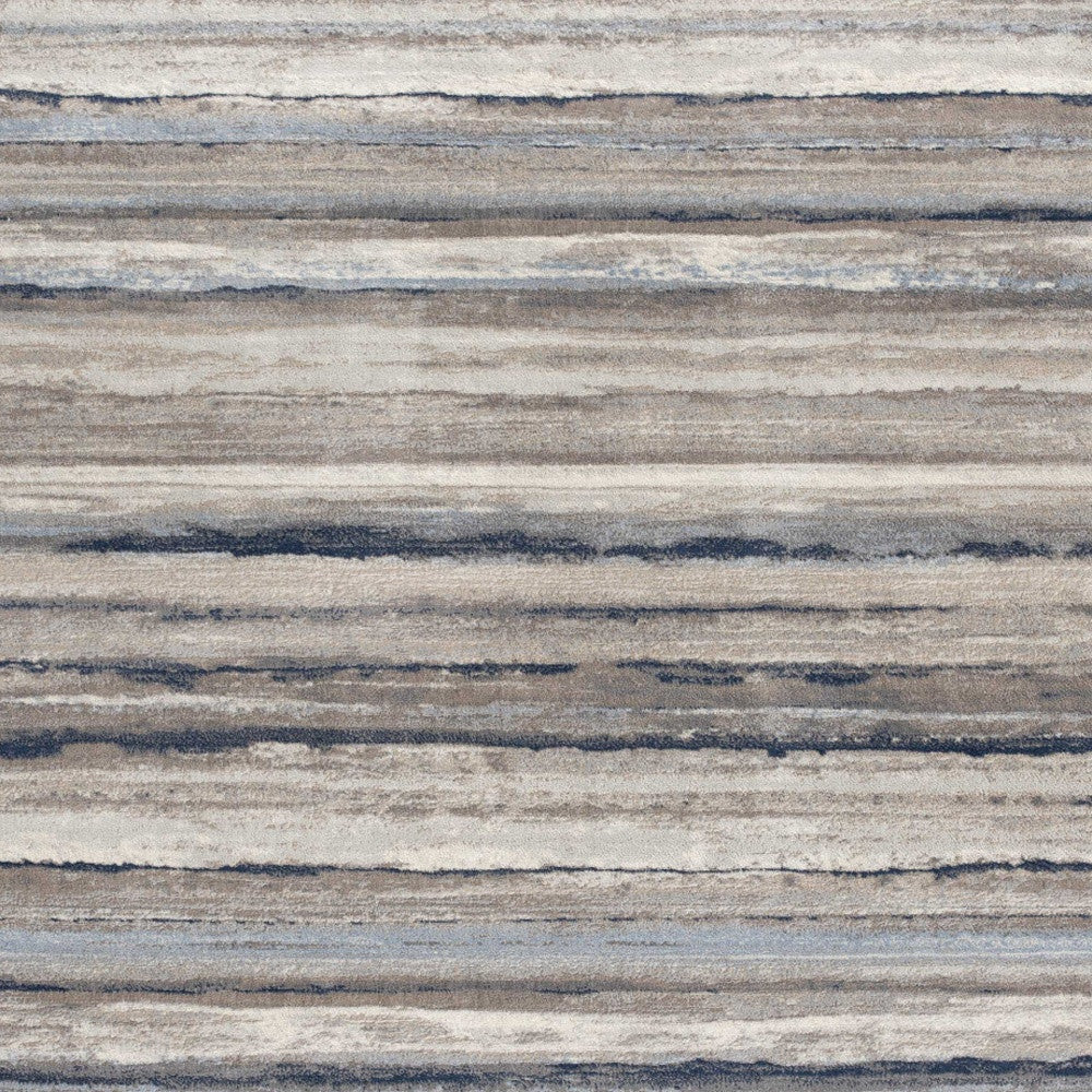 10' Blue and Beige Striped Distressed Runner Rug