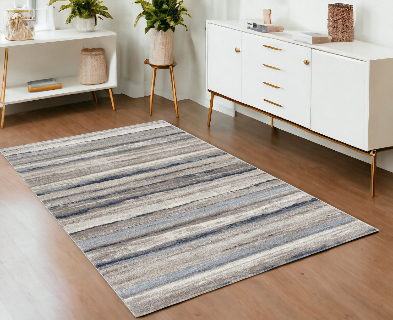 8' Blue Striped Runner Rug