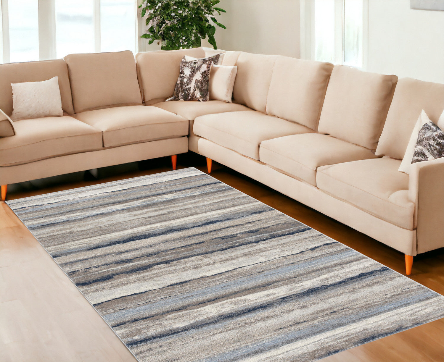 8' Blue Striped Runner Rug