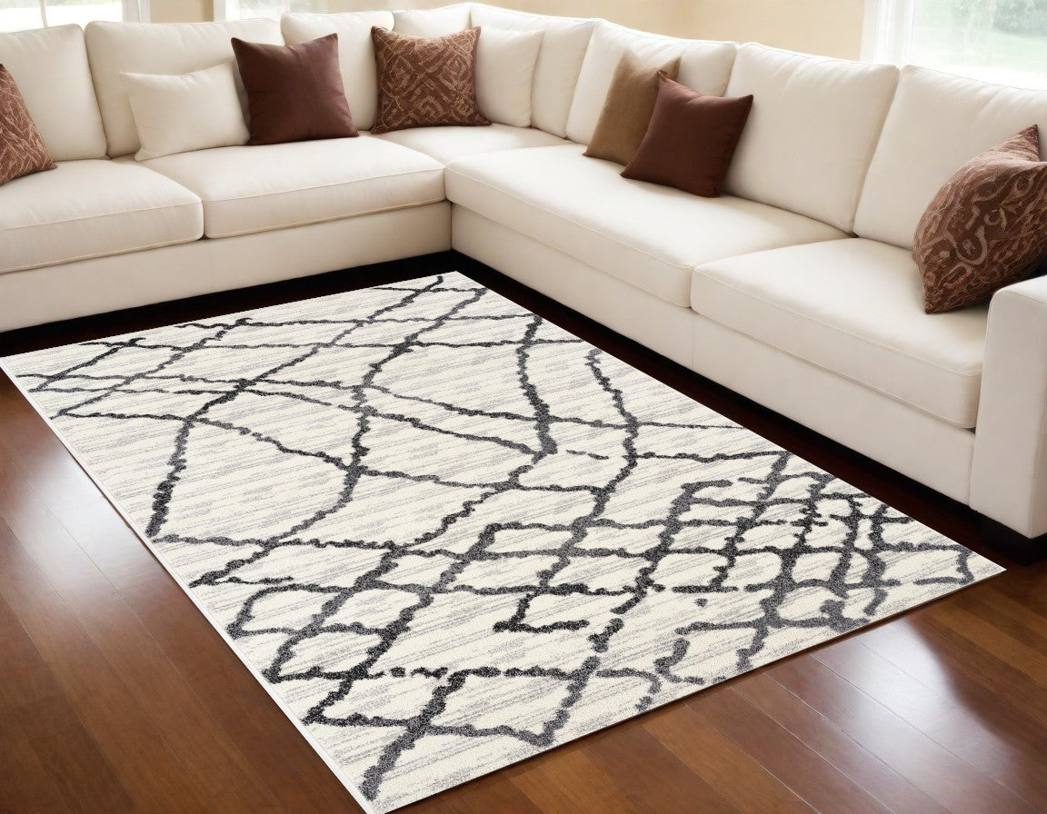 8’ X 11’ Gray And Black Modern Abstract Area Rug