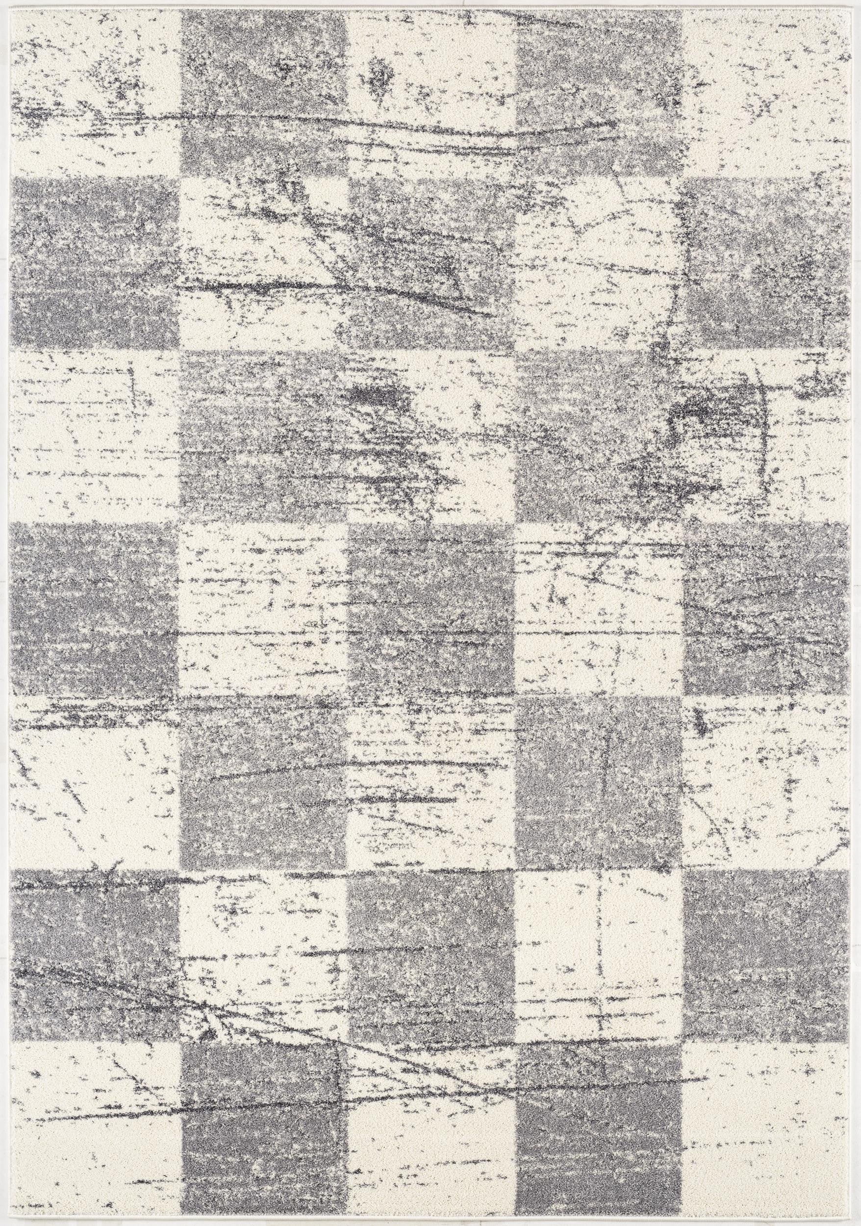 4’ X 6’ White And Gray Checkered Area Rug