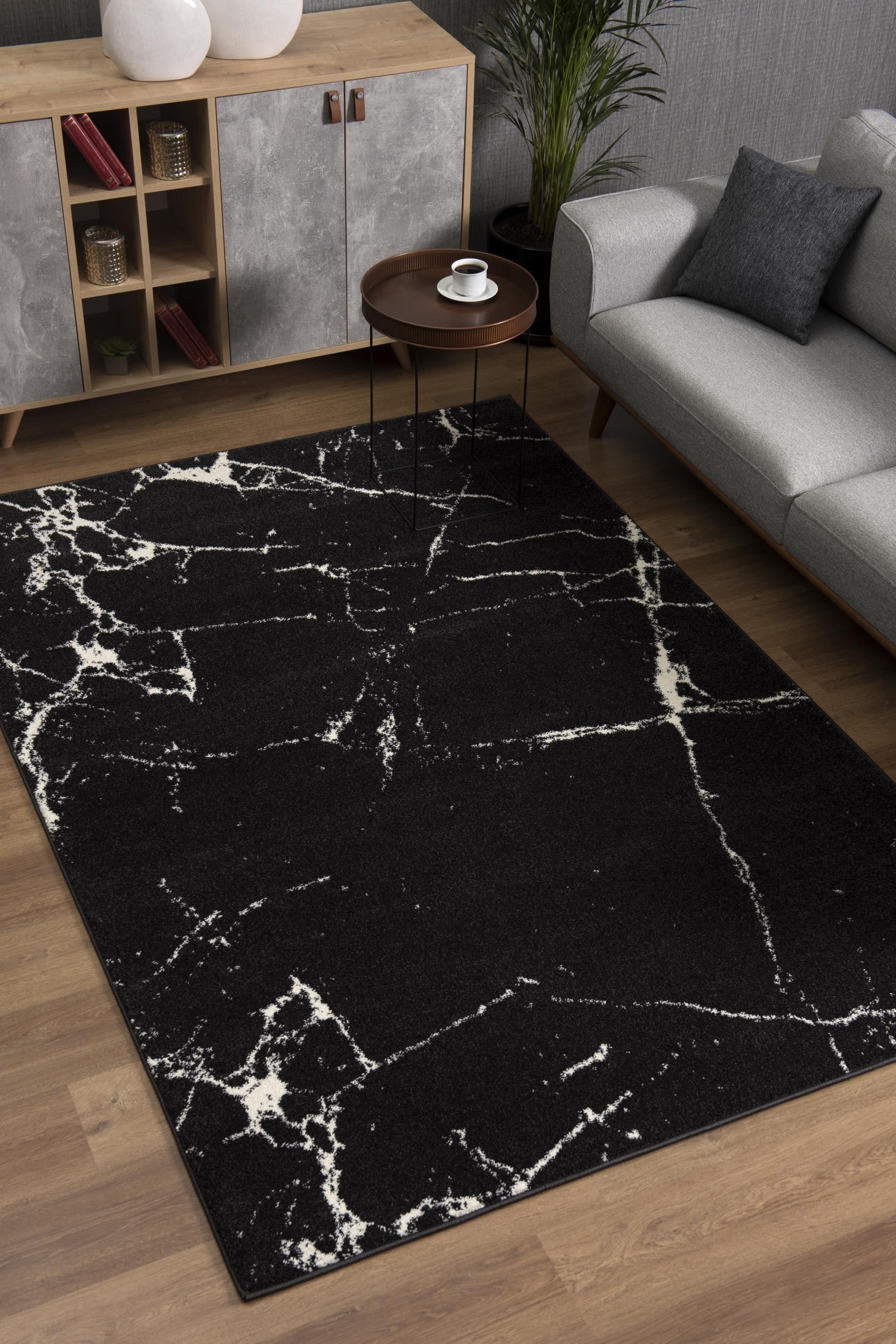 4’ X 6’ Black And White Abstract Breakage Area Rug