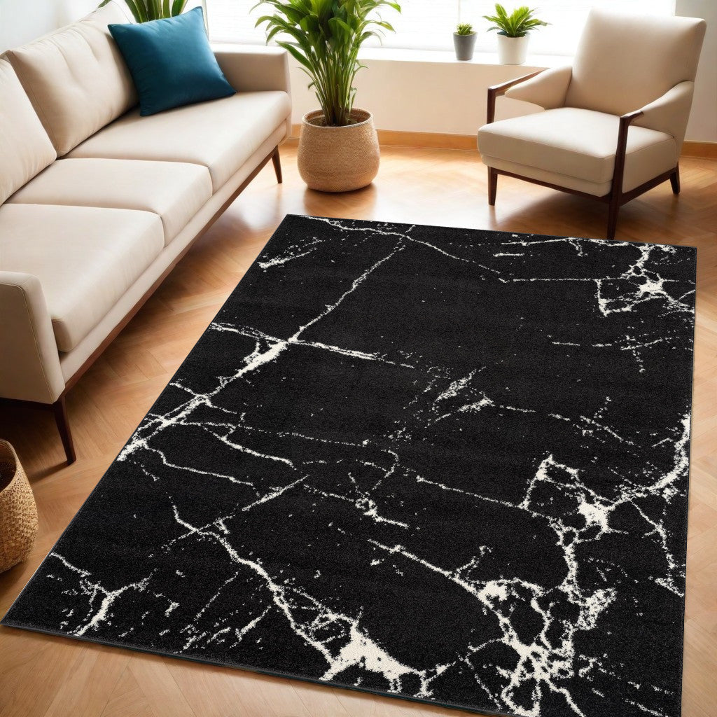 4’ X 6’ Black And White Abstract Breakage Area Rug