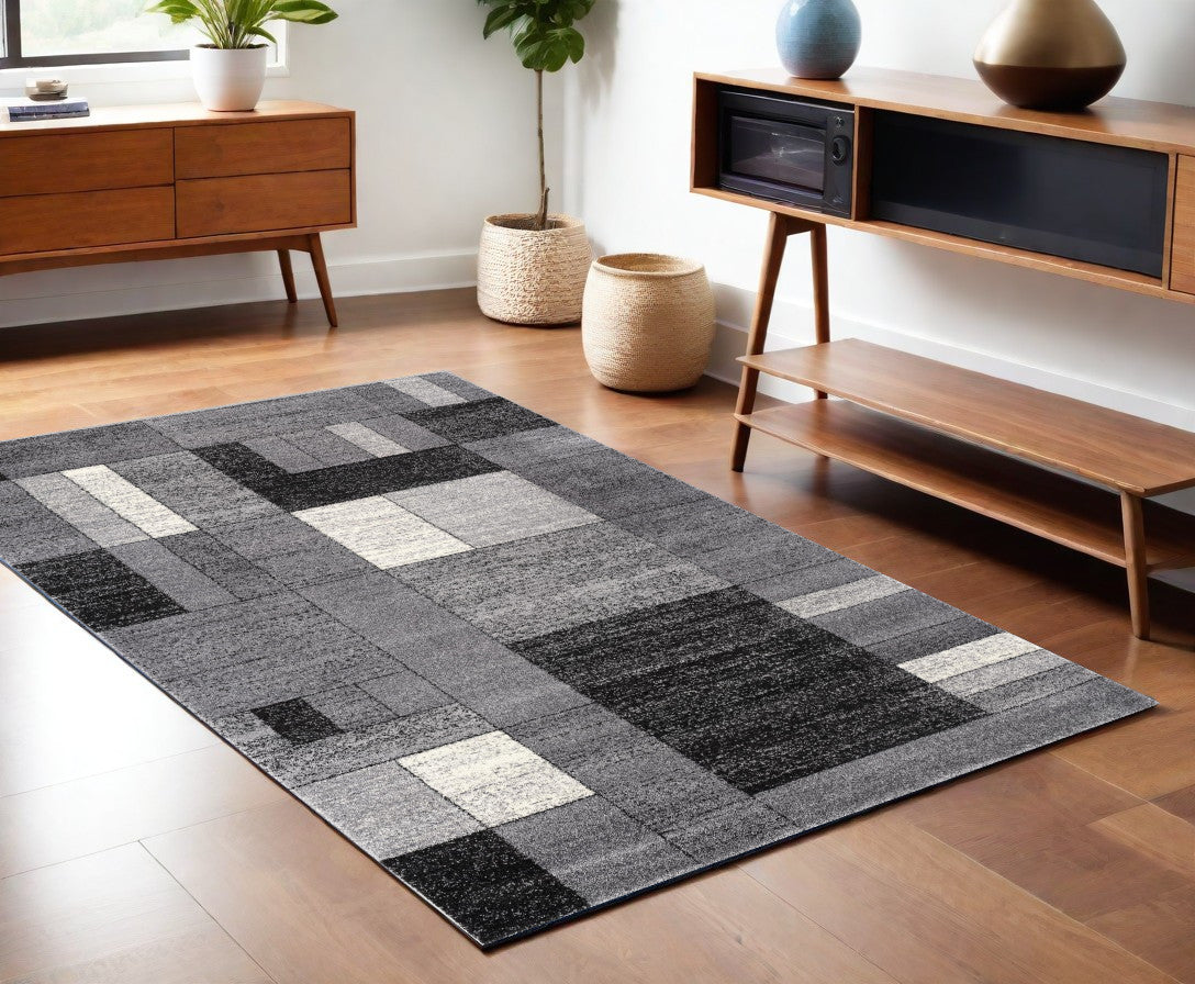 5’ X 8’ Gray Distressed Geometric Area Rug