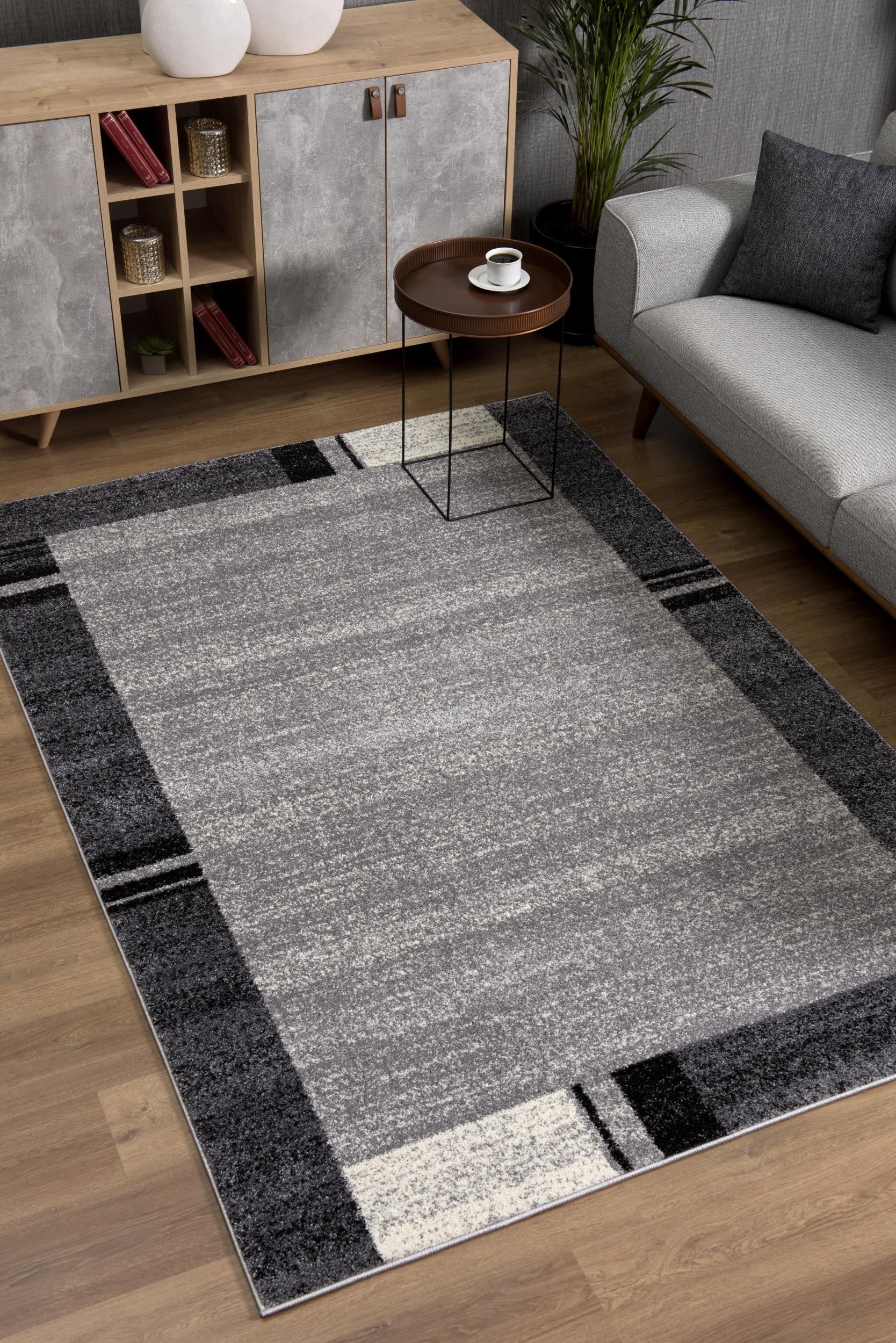 4’ X 6’ Gray Modern Bordered Area Rug