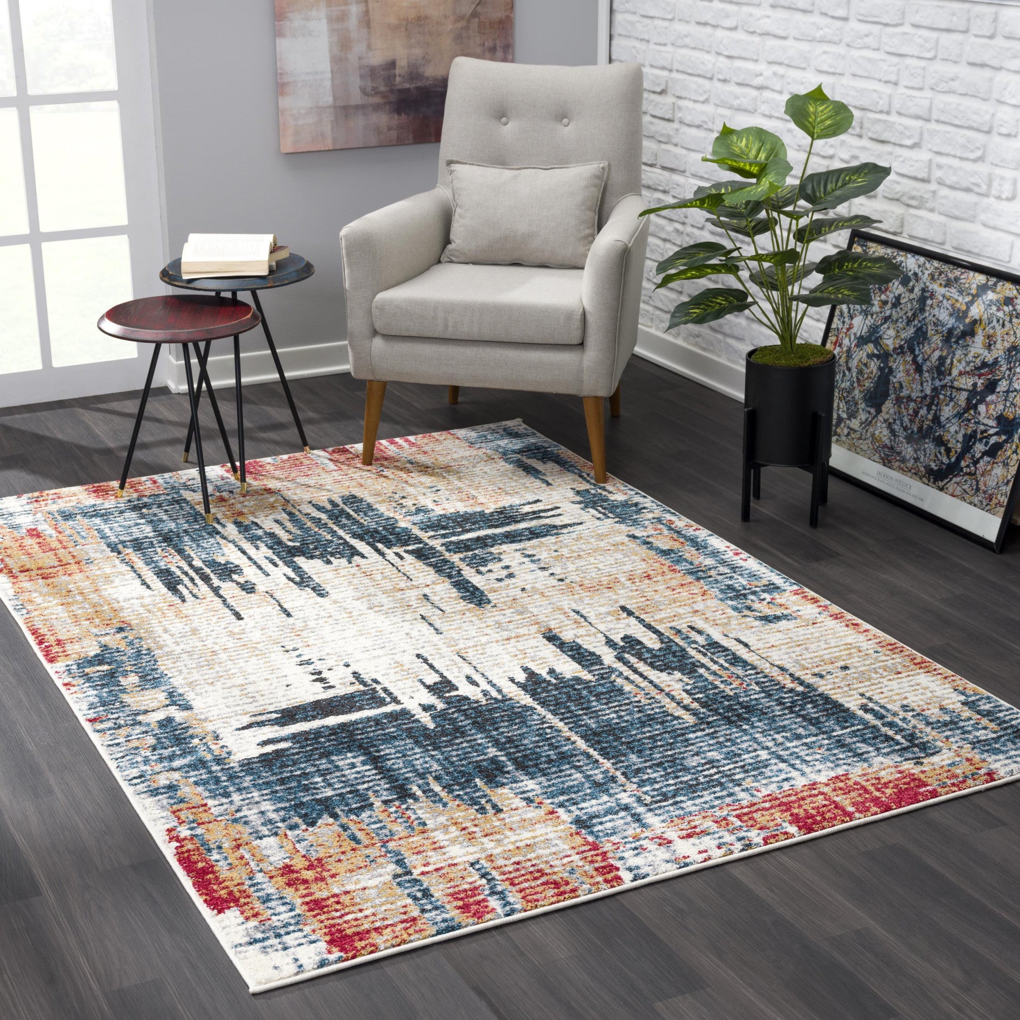 8' X 11' Blue And Ivory Abstract Area Rug