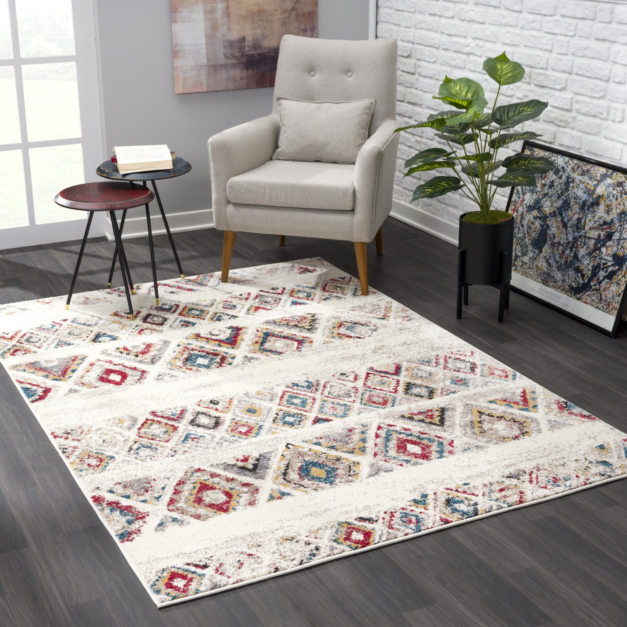 4' X 6' Cream Southwestern Area Rug