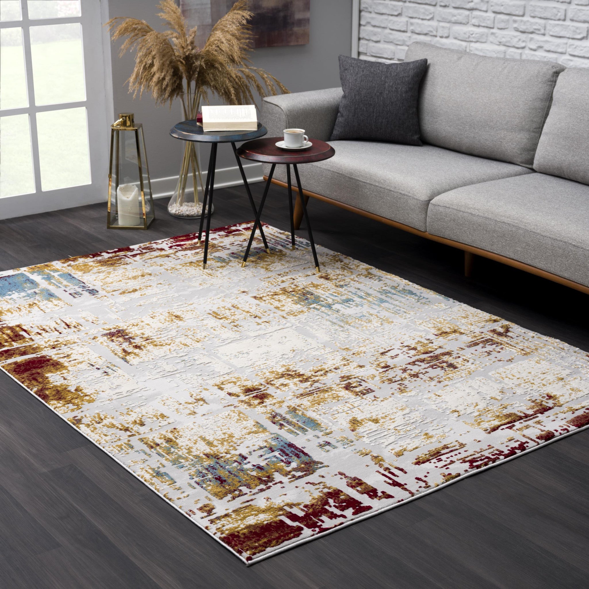 4’ X 6’ Abstract Beige And Gold Modern Area Rug