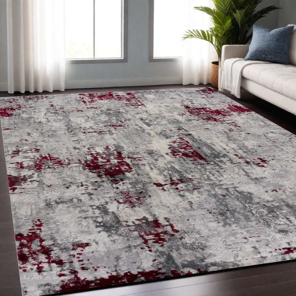 8' X 10' Red Abstract Dhurrie Area Rug