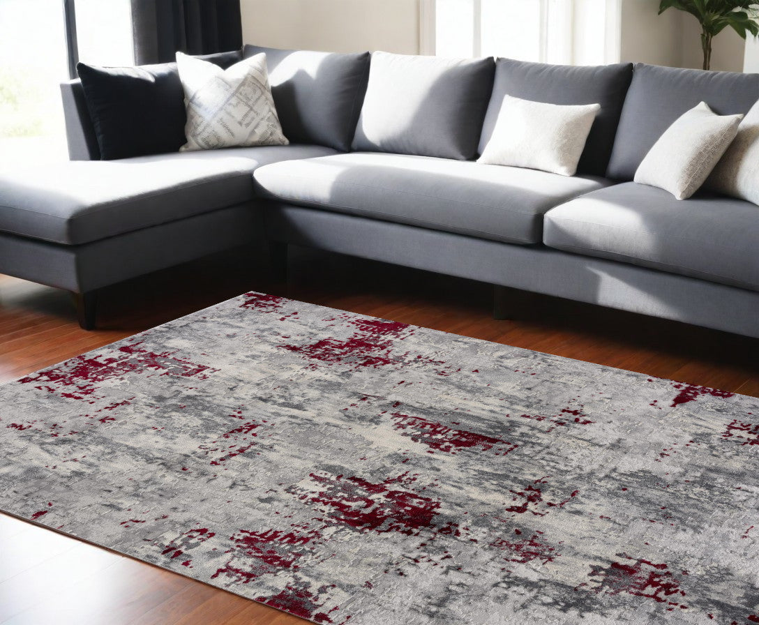 8' X 10' Red Abstract Dhurrie Area Rug