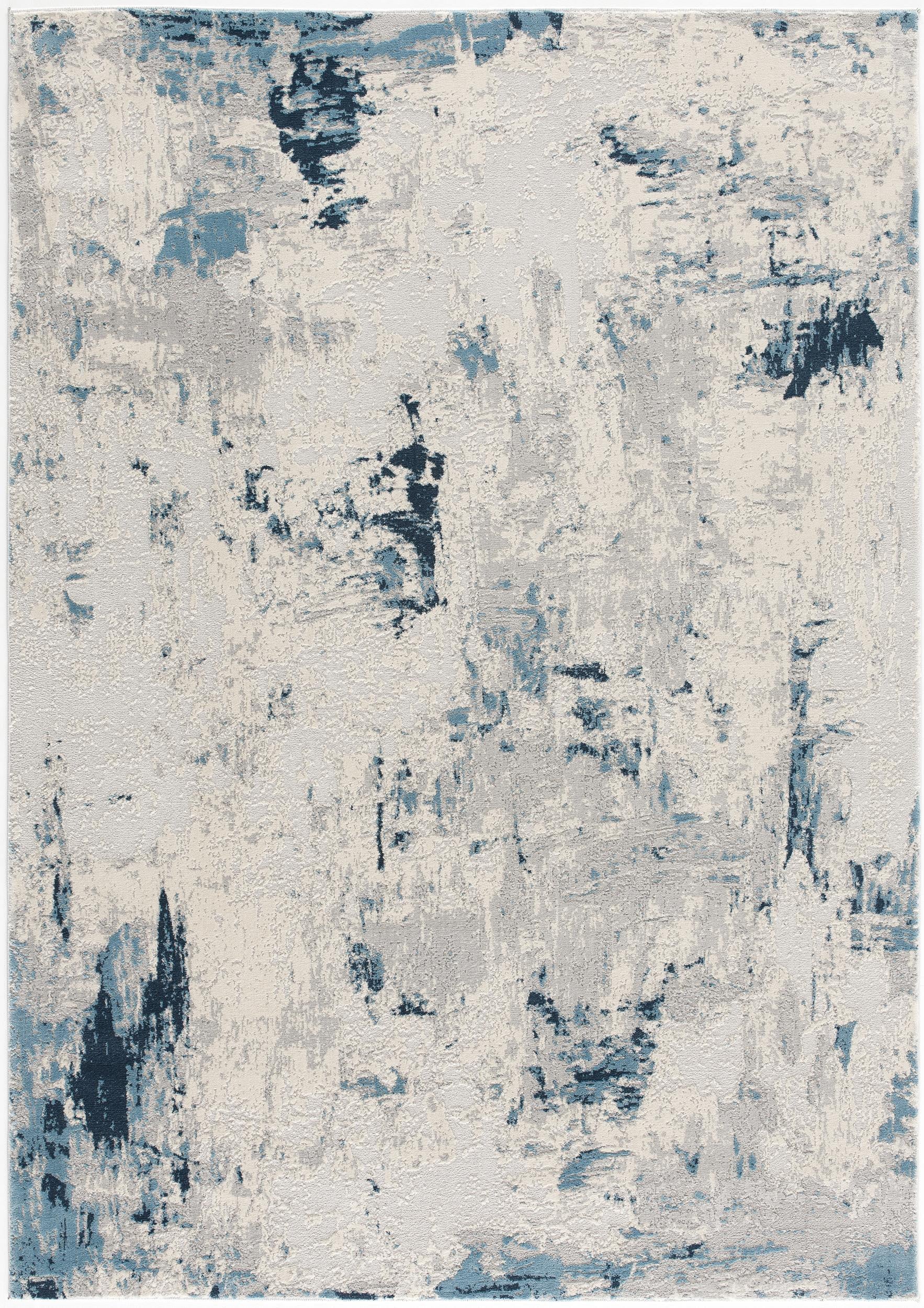 7’ X 10’ Blue And Ivory Abstract Strokes Area Rug