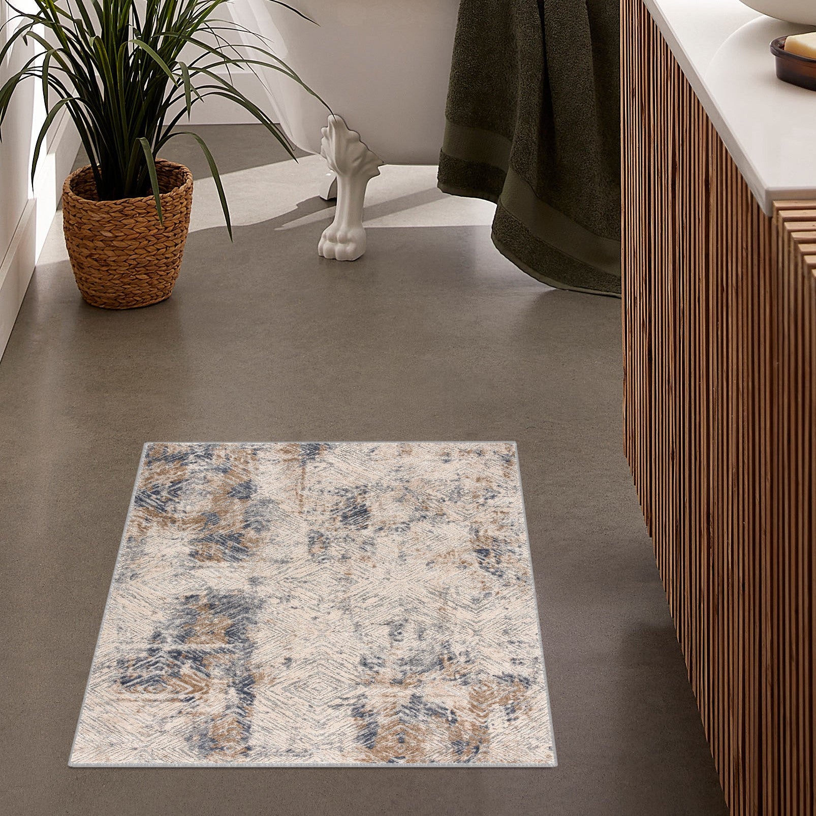 3' X 5' Beige Abstract Printed Area Rug