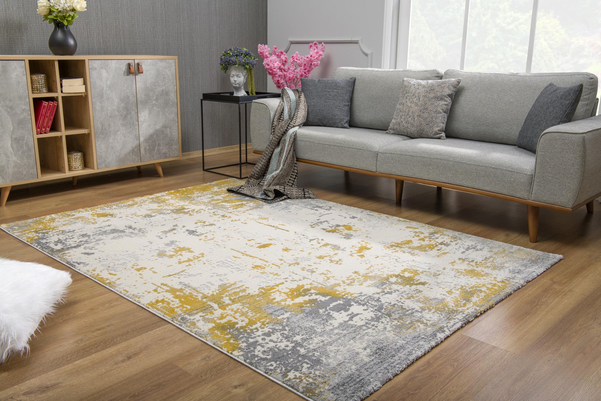 3' X 5' Gold Abstract Dhurrie Area Rug