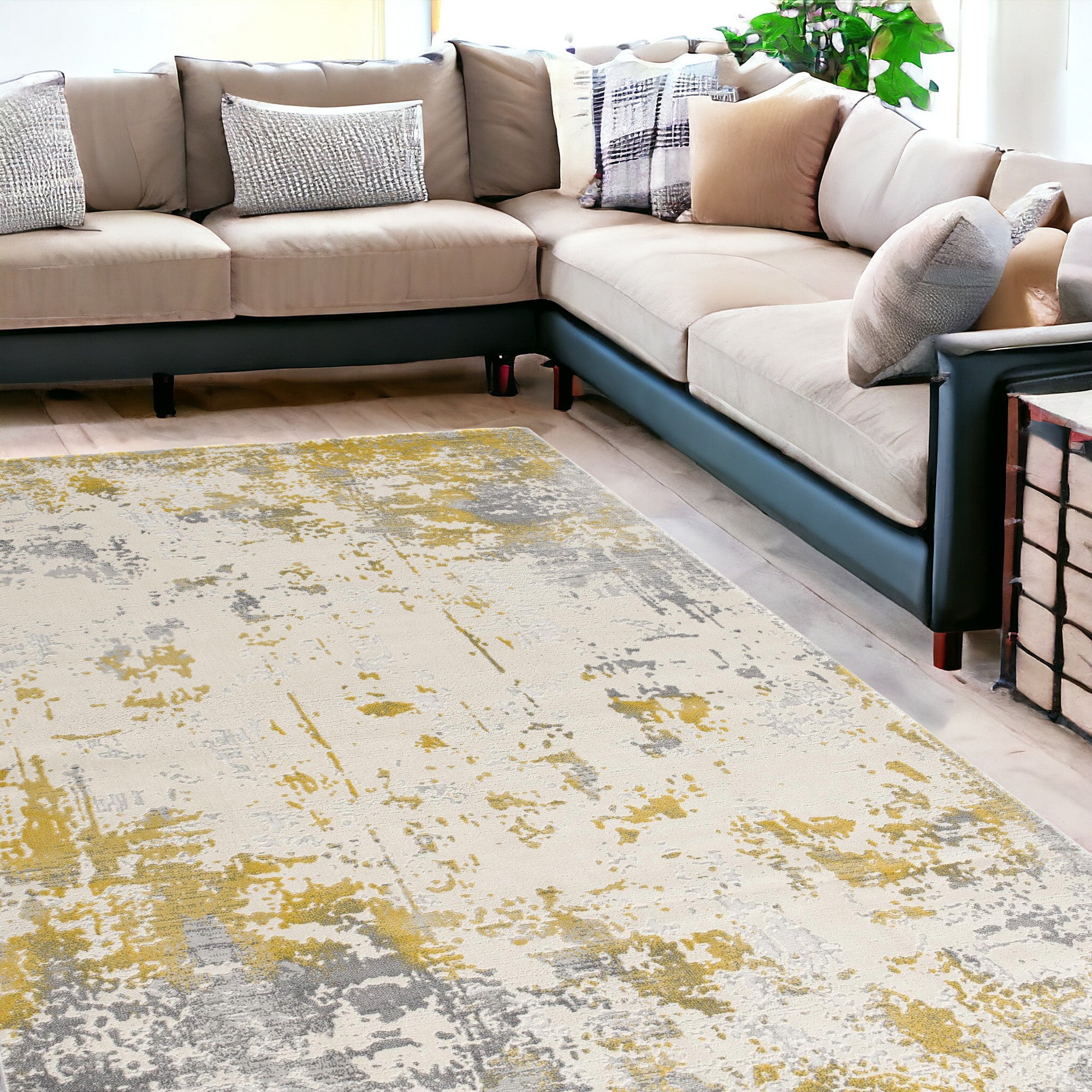 3' X 5' Gold Abstract Dhurrie Area Rug