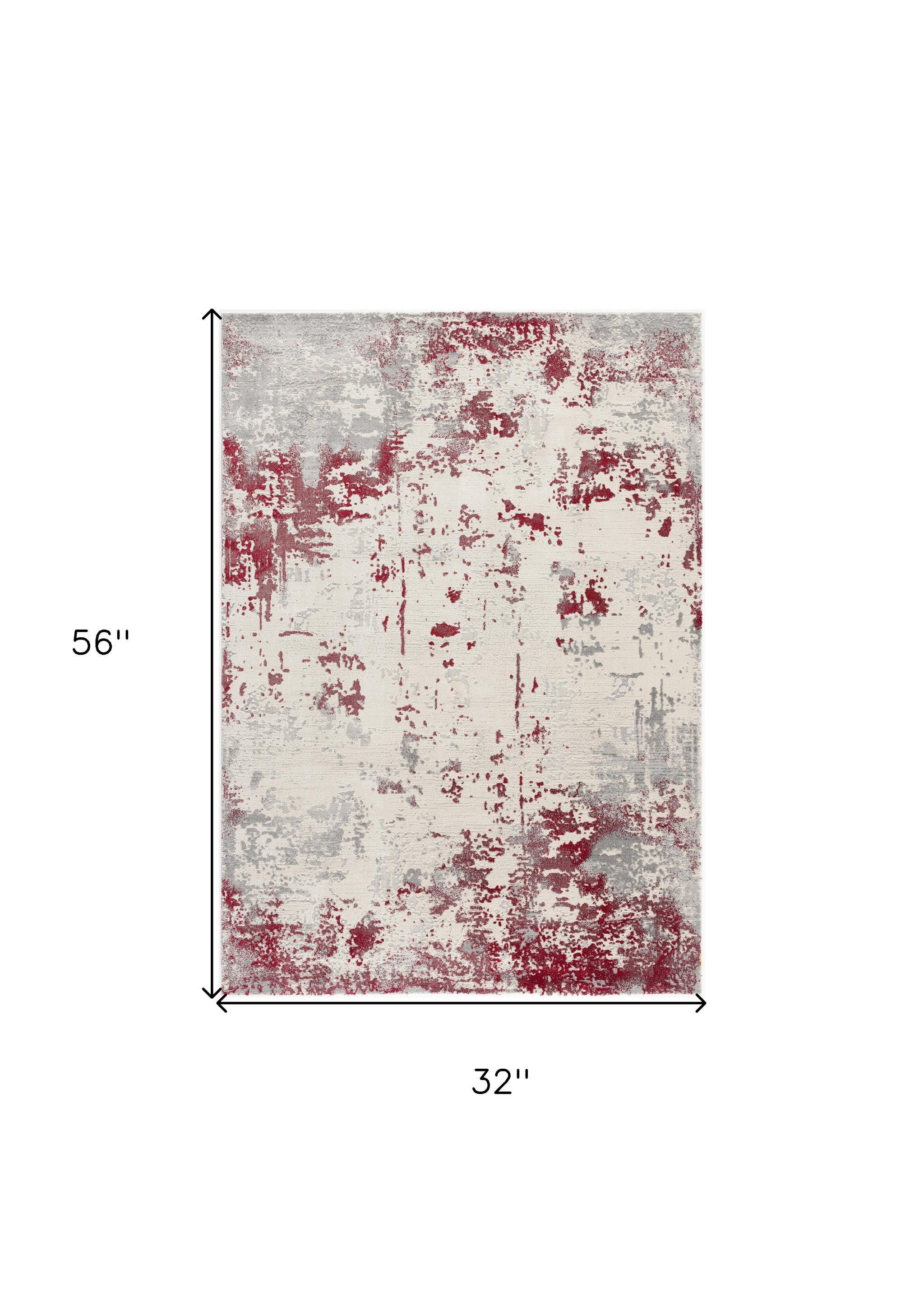 3' X 5' Red Abstract Dhurrie Area Rug